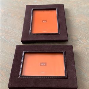 Brown suede picture frames, lot of two